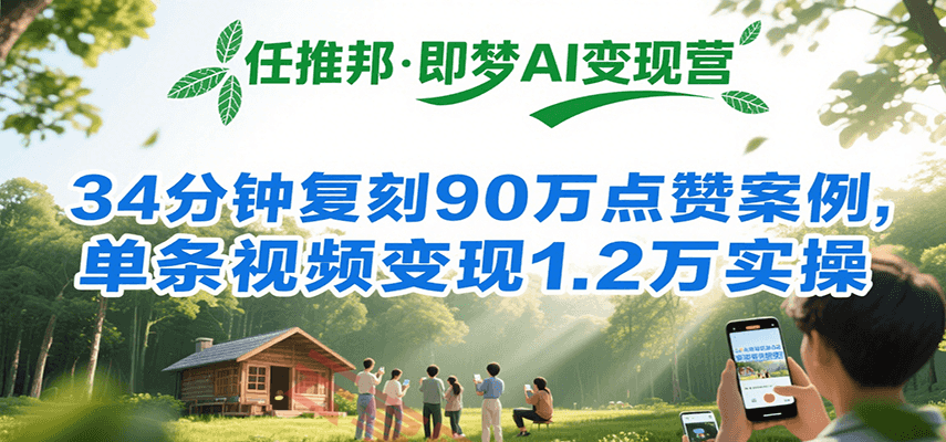 任推邦·即梦AI变现营，34分钟复刻90万点赞案例，单条视频变现1.2万实操-云享网创
