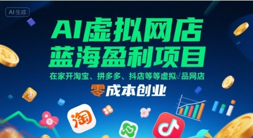 AI虚拟网店蓝海盈利项目，在家开淘宝、拼多多、抖店等虚拟品网店，零成本创业-云享网创