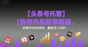 【头条号托管 】我存作品到草稿箱，你每天5分钟发布，最高月入2W+【揭秘】-云享网创