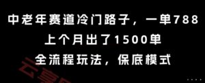 中老年赛道冷门路子，一单788，上个月出了1500单，全流程玩法，保底模式【揭秘】-云享网创