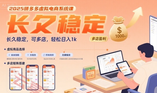 2025拼多多虚拟电商系统课，长久稳定，可多店，轻松日入1k-云享网创