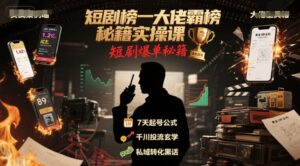 短剧榜一大佬霸榜秘籍实操课，短剧爆单秘籍-云享网创
