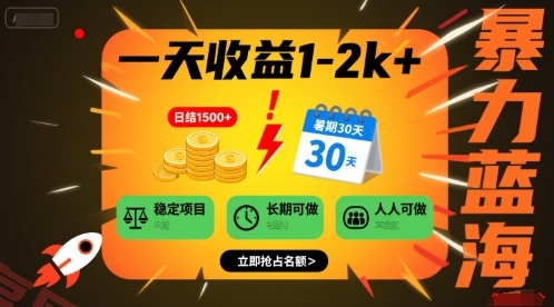 一天收益1-2k+ 稳定项目，暑期暴力蓝海项目，长期稳定，人人可做【揭秘】-云享网创