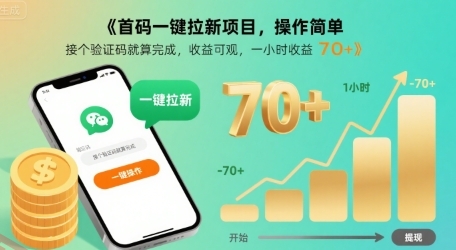 首码一键拉新项目，操作简单，接个验证码就算完成，收益可观， 一小时收益70+【揭秘】-云享网创