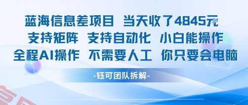 蓝海信息差项目当天收米1k+ 支持矩阵支持自动化小白能操作全程AI操作不需要人工你只要会电脑-云享网创