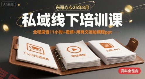 东哥心心25年8月私域线下培训课，全程录音11小时+视频+所有文档加课程ppt-云享网创
