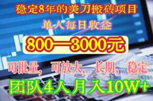稳定8年的美刀搬砖项目，单人每日收益800—3000.团队4人月入10W+.可线下-云享网创