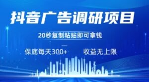 抖音广告调研项目，只需复制粘贴广告即可挣钱，任务不限量，一天稳定3张-云享网创