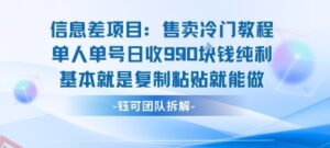 信息差项目：售卖冷门教程单人单号日收9张纯利基本就是复制粘贴就能做-云享网创