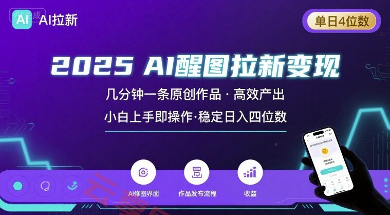 2025最强AI醒图拉新，几分钟一条原创作品，单日收入4位数，小白也能上手操作-云享网创