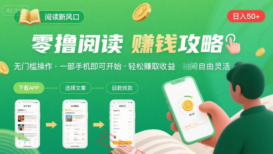 零撸阅读新风口，无门槛轻松挣，一部手机，日入 50-3张【揭秘】-云享网创