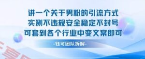 2025关于男粉的引流方式实测不违规安全稳定不封号可套到各个行业中变文案即可-云享网创