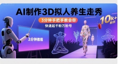 Ai制作3D拟人养生走秀，3分钟手把手教会你，快速起千粉万粉号-云享网创