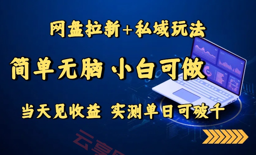网盘拉新+私域玩法，简单无脑，小白可做，当天见收益，实测单日可破千-云享网创