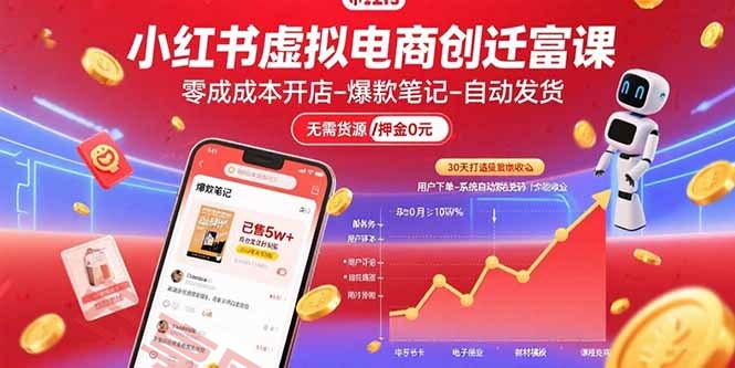 小红书虚拟电商创富课：零成本开店/爆款笔记/自动发货,30天打造被动收入-云享网创