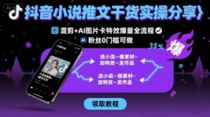 抖音小说推文干货实操分享，混剪+AI图片卡特效爆量全流程，0粉丝0门槛可做-云享网创