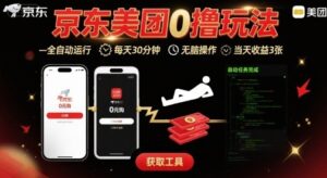 京东美团平台最新0撸玩法，全自动挂G，每天30分钟，无脑操作，当天收益3张【揭秘】-云享网创