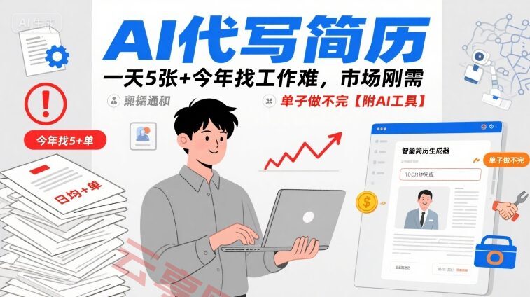 AI代写简历，一天5张+今年找工作难，市场刚需，单子做不完【附AI工具】-云享网创