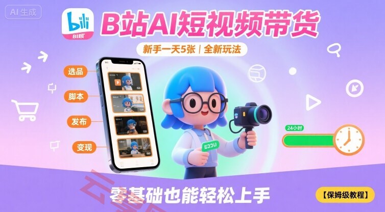 B站AI短视频带货，新手一天5张，全新玩法【保姆级教程】-云享网创