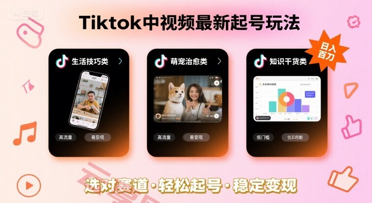 Tiktok中视频最新起号玩法，想要日入百刀，做好这几个赛道就可以了-云享网创