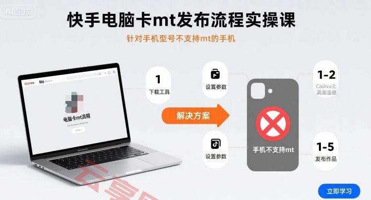 快手电脑卡mt发布流程实操课，针对手机型号不支持mt的手机-云享网创