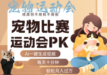 AI一键生成宠物比赛运动会PK视频，纯原创不用剪不用拍，每天十分钟，轻松月入过1W+-云享网创