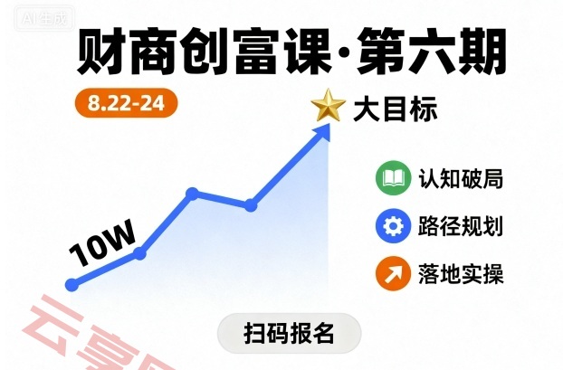 财商创富课第六期8月22-24号，如何从10W起步，一步步实现大目标-云享网创