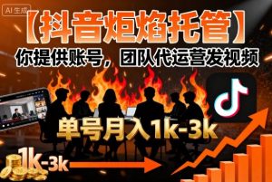 【抖音炬焰托管】你提供账号，团队代运营发视频，单号月入1k+【揭秘】-云享网创