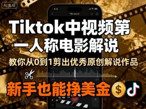 Tiktok中视频第一人称电影解说,教你从0到1剪出一个优秀的原创解说作品,新手也能挣美金-云享网创