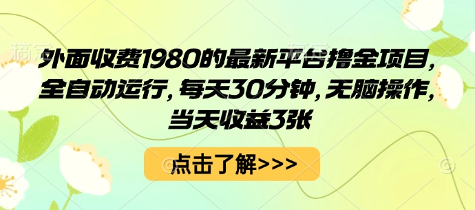 外面收费1980的最新平台撸金项目，全自动运行，每天30分钟，无脑操作，当天收益3张【揭秘】-云享网创