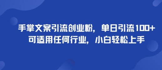手掌文案引流创业粉，单日引流100+，可适用任何行业，小白轻松上手-云享网创