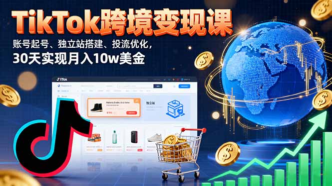 TikTok跨境变现课：账号起号、独立站搭建、投流优化，30天实现月入10w美金-云享网创