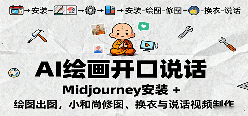 AI绘画开口说话，Midjourney安装 + 绘图出图，小和尚修图、换衣与说话视频制作-云享网创