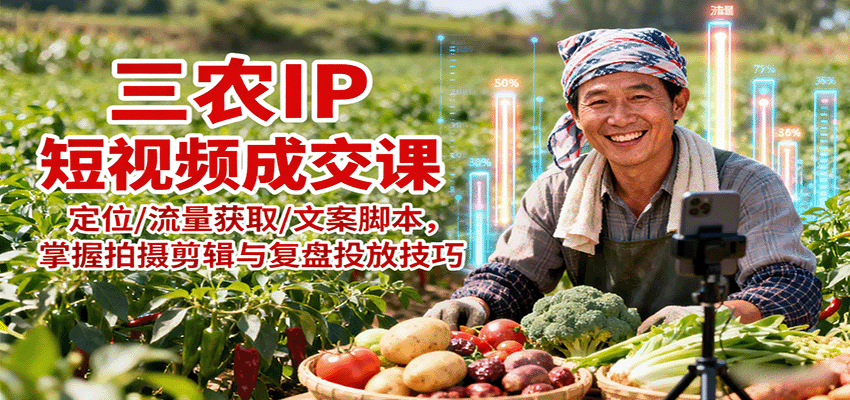 三农IP短视频成交课：定位/流量获取/文案脚本，掌握拍摄剪辑与复盘投放技巧-云享网创
