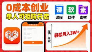 拼多多虚拟电商，0成本，单人可矩阵开店，轻松月入3W+-云享网创