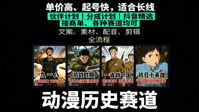 历史动漫赛道撸分成：起号、文案、素材、配音、剪辑，单视频收益破万-云享网创
