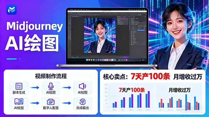 AI绘图照片开口说话视频制作：Midjourney+数字人，7天产100条月增收过万-云享网创
