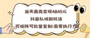 当天最高变现1k+，抖音私域新玩法，可矩阵可批量复制-云享网创