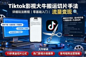 Tiktok影视大牛搬运切片手法，详细玩法教程-云享网创
