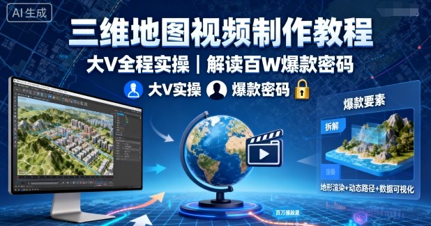 三维地图视频制作教程，大V全程实操，解读百W爆款密码-云享网创