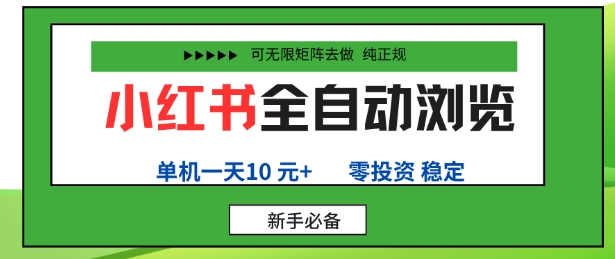 小红书全自动浏览项目，零投资，全程手机去跑，单账号一天10米+，可无限矩阵去做【揭秘】-云享网创
