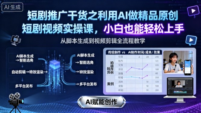 短剧推广干货之利用AI做精品原创短剧视频实操课，小白也能轻松上手-云享网创