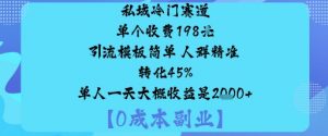 私域冷门赛道:单个收费198米引流模板简单人群精准转化45%单人一天大概收益是1k+-云享网创