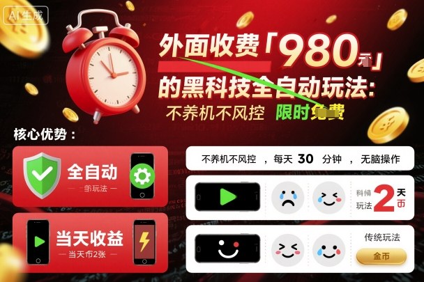 外面收费980的黑科技全自动玩法，不养机不风控，每天30分钟，无脑操作，当天收益2张【揭秘】-云享网创