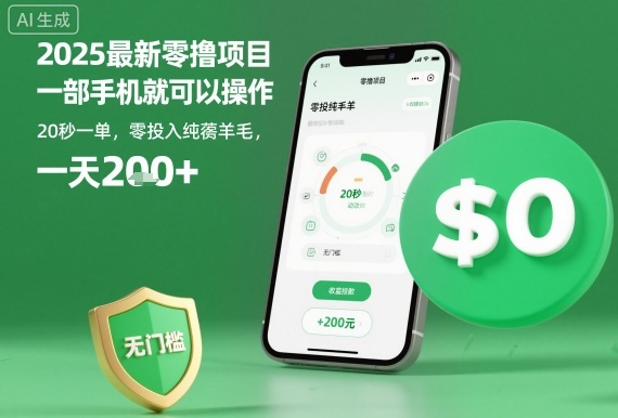2025最新零撸项目，一部手机就可以操作，20秒一单，零投入纯薅羊毛，无门槛，一天200+【揭秘】-云享网创