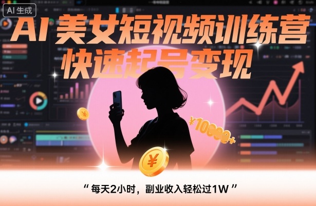 AI美女短视频训练营，快速起号变现，每天2小时，副业收入轻松过1W-云享网创