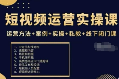 短视频运营实操课，运营方法+案例+实操+私教+线下闭门课-云享网创