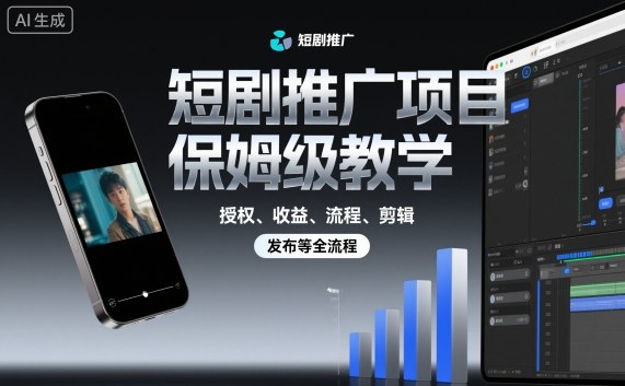 短剧推广项目保姆级教学，授权、收益、流程、剪辑，发布等全流程-云享网创
