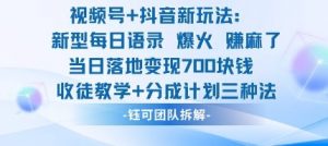 视频号加抖音新玩法：爆火新型每日语录，收徒教学加分成计划，三种变现玩法，当日变现7张-云享网创