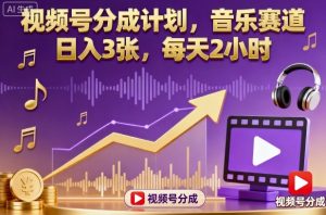 视频号分成计划，音乐赛道，日入3张，每天2小时-云享网创